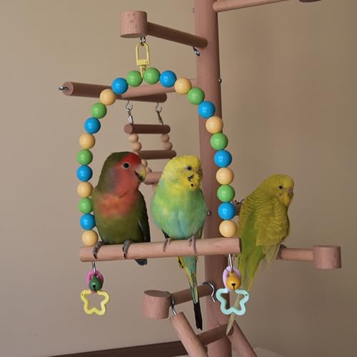 Wooden Bird Swing for Cage Large Parrot Hanging Toys Cockatiel Perch Stand - color: Oceanic palette