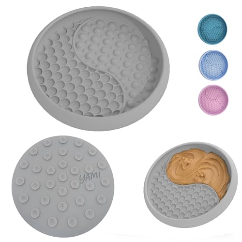 YAMI Dog Lick Bowl, Lick Mat for Dogs, Wet Food Cat Slow Feeder, Freeze Bowl, Enrichment & Puzzle Toy for Anxiety Relief, Food-Grade Silicone, Suction Cups, Dishwasher Fit, for All Breed (Light Gray) - color: Light Gray