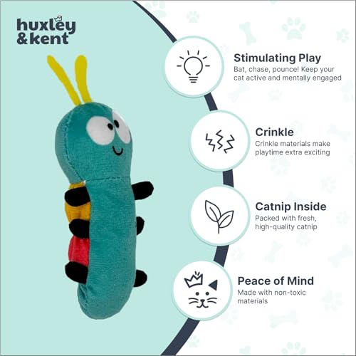 Huxley & Kent Plush Cat Toy - Interactive Catnip Toy for Cats & Kittens - Soft with Crinkle & Catnip - Fun Indoor Play - Caterpillar - style: Caterpillar