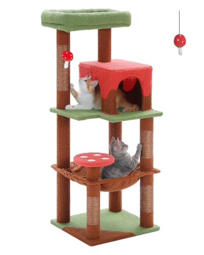 MUTTROS 45.7" Mushroom Cat Tree with Metal Hammock, 6 Tiers, Brown - color: Brown, size: 45.7in