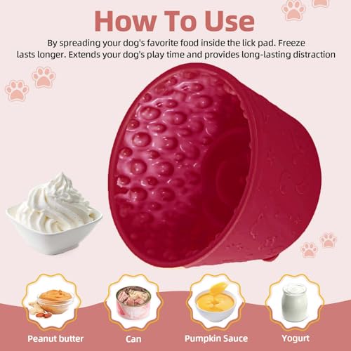 Dog Lick Bowl, Non-Slip Freeze Slow Feeder Small Medium, 1.6 Cup - color: Claret