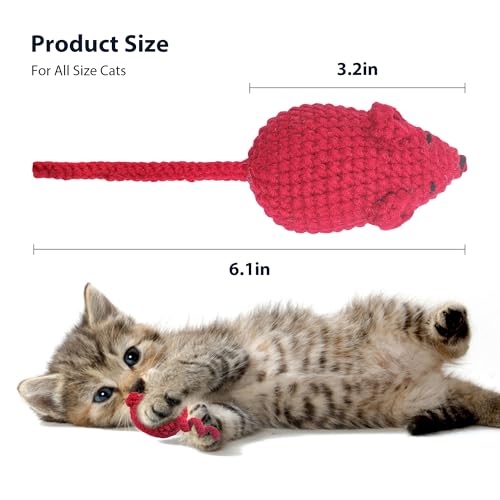 Catnip Toys Crochet Mouse, 6 Pcs Yarn Cat Nip Mice Safe Teeth Cleaning Chew Toy for Indoor Kittens Kitty, Adult Cats Interactive Catnip Cat Kicker Toys Anxiety Relief - size: 6pcs
