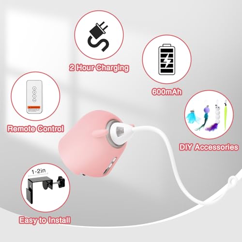 Cat Toys Interactive for Indoor Cats, Rechargeable Toy Hanging Door Electric with 4pcs Feathers Toys for Bored Kittens (Pink) - color: Pink