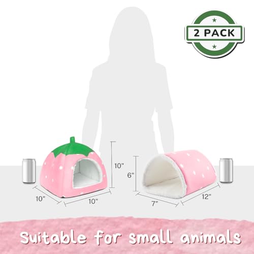 Guinea Pig Hideout with Tunnel, Washable Fleece House Bed - color: Pink strawberry