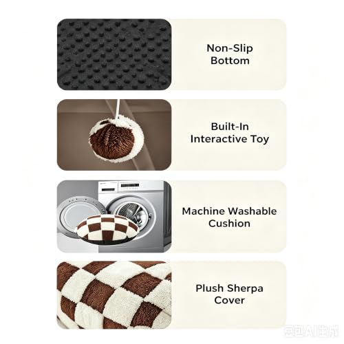 Cat Tunnel Bed with Washable Cushion for Indoor Cat, Donut Cave Tube Toys for Kitten Puppy Rabbit, Brown - color: Brown