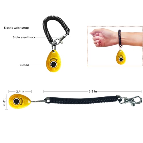 BONSO Dog Training Clicker with Adjustable Wrist Strap - Positive Reinforcement Pet Training Clicker for Dogs, Cats, and Puppies (Yellow)