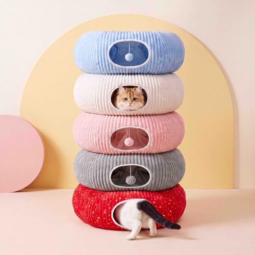 Cat Tunnel Bed for Indoor Cats, Peekaboo Cat Cave Bed, Grey - color: Grey