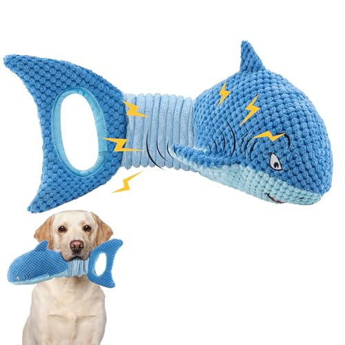 LEGEND SANDY Large Squeaky Dog Toys to Keep Them Busy, Interactive Plush Dog Toy,Crinkle Tug of War Dog Chew Toy for Small, Medium, and Large Dogs - color: 1 Pack Blue Shark
