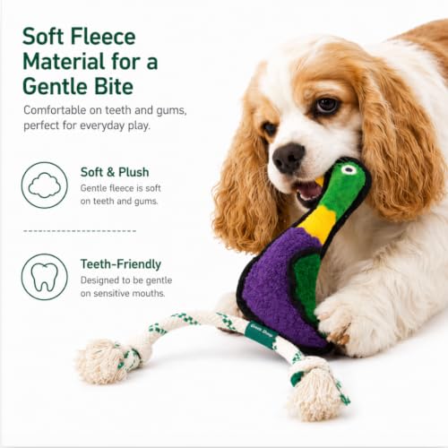 Green Sheep Squeaky Plush Dog Toy, Interactive Rope Toy with Recycled Materials for Tug, Fetch and Play, Medium to Large Dogs, Chew Toy, Duck - color: Duck