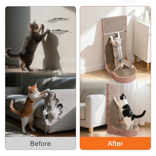Cat Scratcher, 2 in 1 L Shape Wall Mounted Scratch Pad with Cat Bed Bowl
