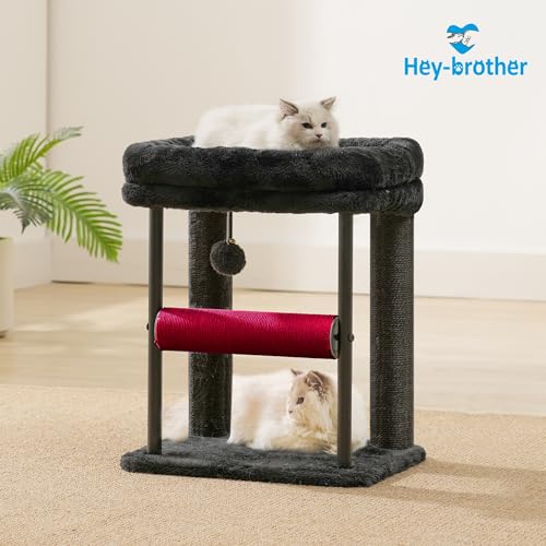 Hey-brother Cat Tree, Sturdy Tower with Sisal-Wrapped Columns, MPJ010SBR - color: Black and Red, size: 18.9 inches
