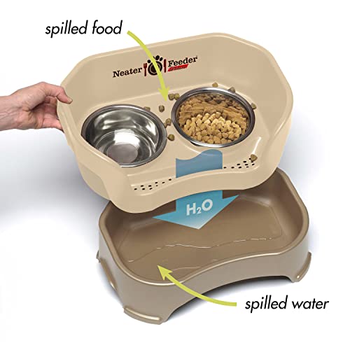 Neater Feeder Deluxe Mess Proof Dog Bowls Elevated for Medium Sized Breeds – Made in USA – No Spill Raised Slow Feeder Elevated Dog Bowl Stand, Stainless Steel Food and Water Bowl Set, Cappuccino - color: Cappuccino, size: Medium with Slow Feed Bowl