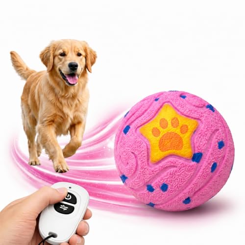 Interactive Dog Ball Toy for Medium & Large, Automatic Moving TPU - color: Pink