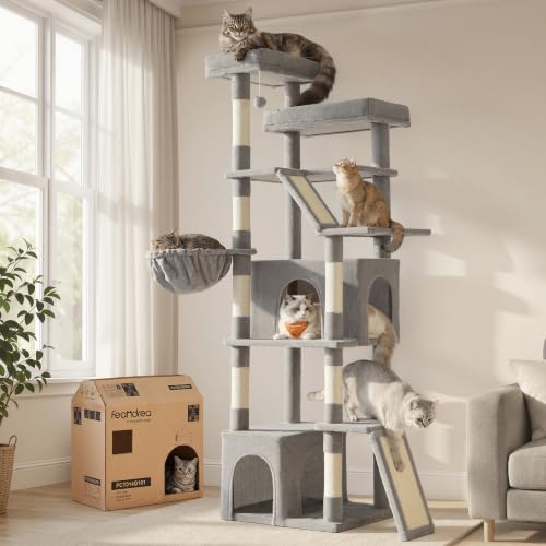 Feandrea 72.6-Inch Tall Cat Tree Tower for Indoor Extra Large Cats, Scratching Posts, Scratching Boards, Multi-Level Design, Dove Gray UPCT014G101S - color: Dove Gray