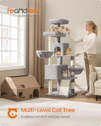 Feandrea Cat Tree, 68.5-in Tall Cat Tower, Multi-Level Condo, Dove Gray - color: Dove Gray
