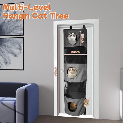 Homegroove 5-Level Door Cat Tree, Space Saving Door Hanging Cat Shelf, Multi-Level Polyester Hanging Cat Tree for Multi-Cats Family, Collapsible, Tool-Free Assembly, Fits Doors <80" (Grey, 5-Level)