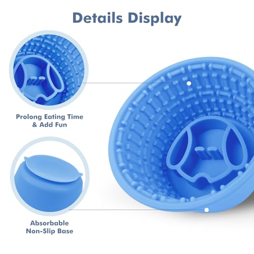 Large Silicone Slow Feeder Dog Bowls, Non-Slip Dog Slow Feeder Lick Bowl for Medium Large Breed, Enrichment Toys for Distraction, Anxiety Relief & Enrichment (Blue, 4.2 Cup)
