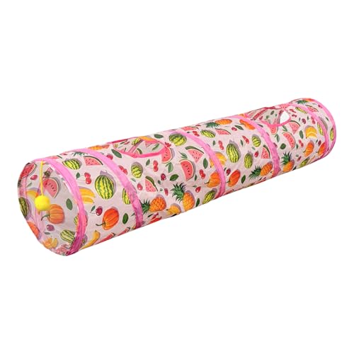 Andiker Cat Tunnel for Indoor Cats, 45" Long Rainbow Collapsible Kitten Tube with a Fun Ball and 2 Holes Cat Play Tunnel, Rabbit Tunnel for Kittens Exercising Hiding Training and Running (Pink) - color: Pink
