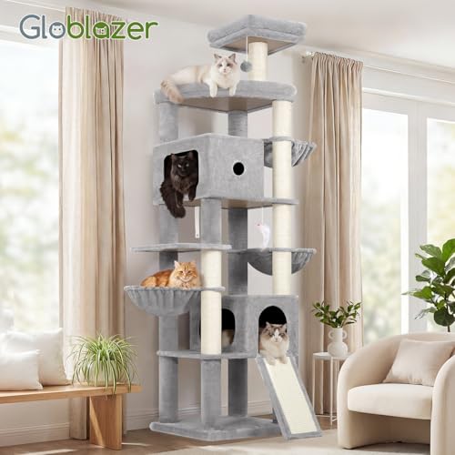 Globlazer Cactus Extra Tall Cat Tree for Large Cats, Heavy Duty Tower, F83C - color: Light Grey