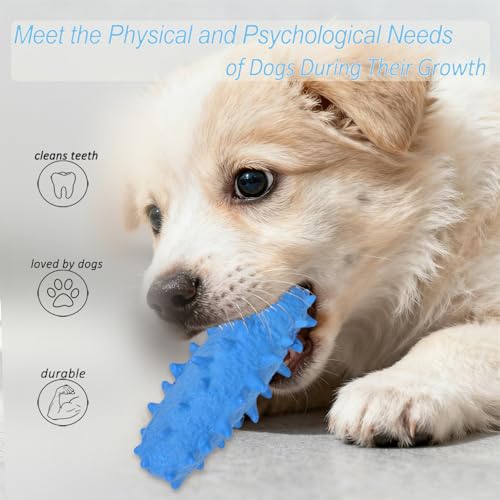 2 Pack Dog Chew Toys, Tough Puppy Teething Toys for Puppies, Soft Foaming Rubber Toys for Small Medium Breed (Blue)