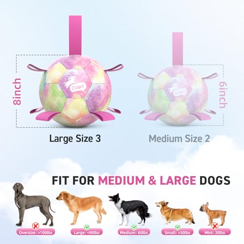 QDAN Dog Balls, Dog Herding Ball, 8 Inch Large Dog Soccer Ball with Strap - color: A-Colorful Pink, size: Large Size 3