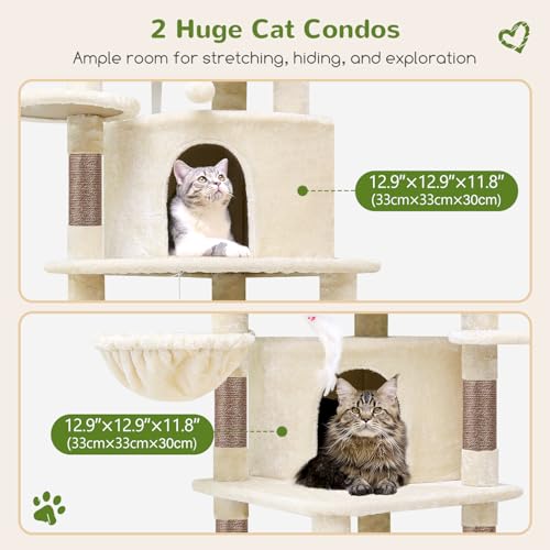 Globlazer 66inch Corner Cat Tree Tower for Indoor Large Cats, C66, Beige - color: Beige, size: 66inch