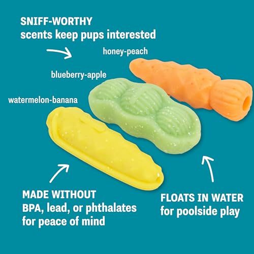 Flex-Force Veggie Dog Chew Toy for Moderate Chewers, 3-Pack, 4.9"