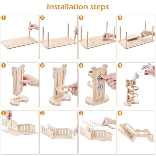 Hamster Play Wooden Platform， 4-piece Hamster cage Accessory Toy Set