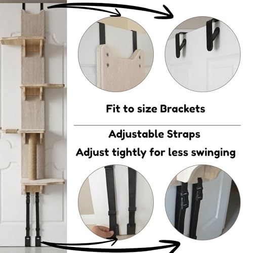 Over the Door Cat Tree Climber | Hanging Cat Wall Shelf with Felt Perches & Sisal Scratching Post | No Drill Cat Climbing Shelves & Window Perch for Cats Inside