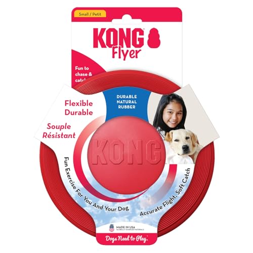 KONG Flyer - Durable Dog Toy for Outdoor Playtime - Natural Rubber Flying Disc, Dog Toy for Fetch - Safer Disc for Healthy Activity - for Small Dogs (Pack of 3) - size: Small (Pack of 3)