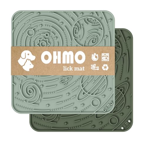 OHMO Large Lick Mat for Dogs&Cats, Space Pattern, 2pcs, Camo&Sage Green - color: Camo Green&Light Green, size: 7.9"L x 7.9"W