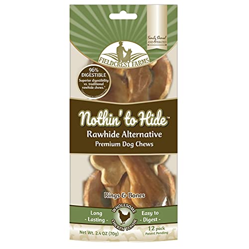 Fieldcrest Farms 3 Pack of Nothin' to Hide Chicken Rings and Bones, 12 Count Each, Rawhide Alternative Dog Chews