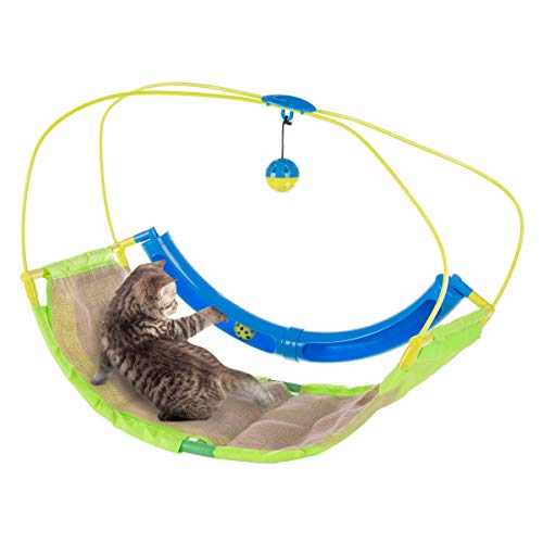 PETMAKER Interactive Cat Toy Rocking Activity Mat- Swing Playing Station with Sisal Scratching Area, Hanging Toy, Rolling Ball for Cats and Kittens - style: Rocking Mat