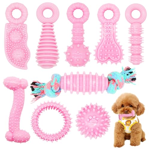Puppy Toys, 9 Pack Dog Chew Toys, Teething Toys for Small Dogs, Pink - color: Pink, size: X-Small（9Pack）