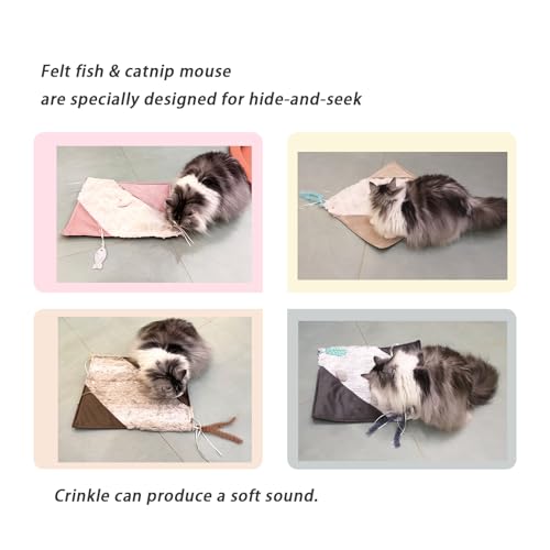 Cat Crinkle Play Mat with Catnip Interactive Cats Activity Mat for Indoor - color: Beige
