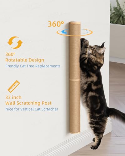 Aechonow 68" Wall Mounted Cat Scratcher,2Pcs of 34in Sisal Scratching Posts - color: Brown - 2Pcs