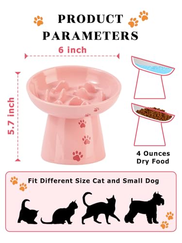 Y YHY 6 Inch Slow Feeder Bowl, Elevated Dog & Cat Bowl, Ceramic, Anti Vomiting, Pink - color: Pink