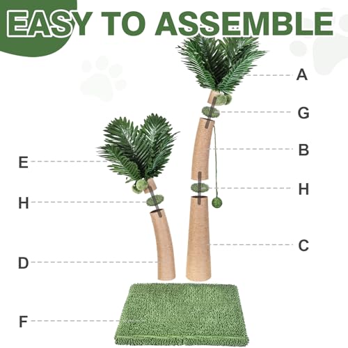 Palm Tree Cat Scratching Post, 36'' Cat Scratcher Post with Natural Sisal Rope, 5 Interactive Balls and 2 Curved Design Scratching Posts for Indoor Cats Adults and Kittens, Multi-Combinable (Style C) - size: Style C