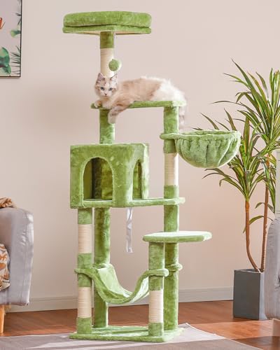 Hey-brother Cat Tree, Multi-Level Sisal Covered Scratching Posts, MPJ050GR - color: Green
