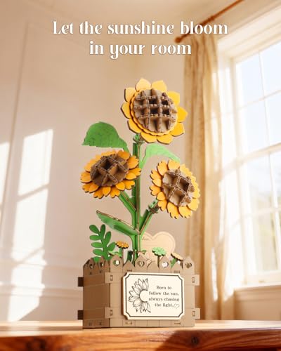 3D Puzzles for Adults, Sunflower DIY Wooden Flowers Building Kit - style: Sunflower