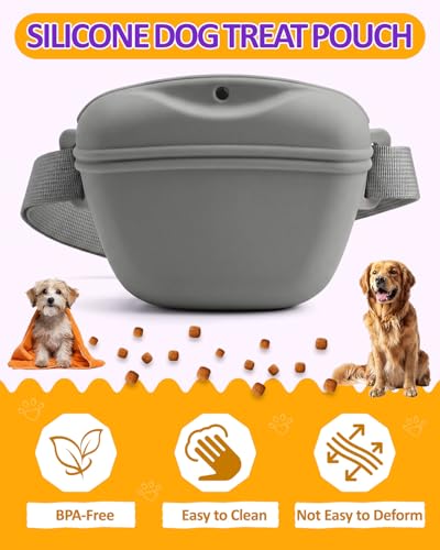 2-Pack Dog Treat Pouch with 2 Clickers, Silicone, Magnetic, Extra-Long Belt