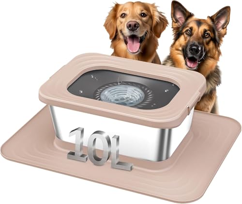 Decflow 10L Stainless Steel Dog Water Bowl, No Spill Anti-Splash Bowls - color: Beige