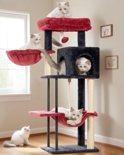 Gitelsnour Cat Tree, 43.3'' Cat Tower with Hammock for KittensGCT004SBR - color: Black and red, size: 43.3 inches