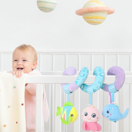 Caterbee Baby Stroller Toy, Activity Spiral Plush bar Toy Accessories, Car Seat Toys with Bell for boy or Girl 0 Months+ (Ocean) - color: Purple