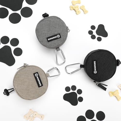 Dog Poop Bag Holder for Leashes- Dog Treat Pouch with Waterproof Zipper,Puppy Training Small Bag with Carabiner & Bungee Toggle,Two Pockets for Dry or Wet Treats-Pet Travel Walking Essentials (Khaki) - color: Khaki