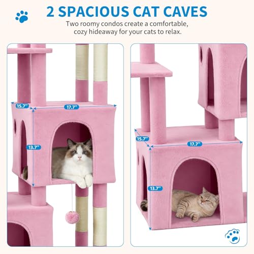 Takywep Cat Tree Heavy Duty Multi-Level Cat Tower for Large Indoor Cats - color: Pink
