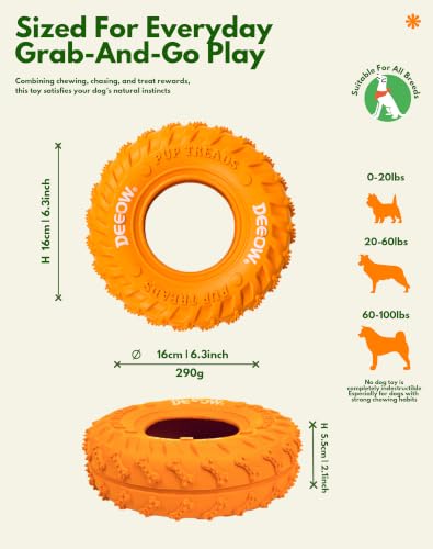 Deeow Dog Chew Tire Toy, Natural Rubber Puppy Teething Ring-6.3'' Orange - color: Orange Only
