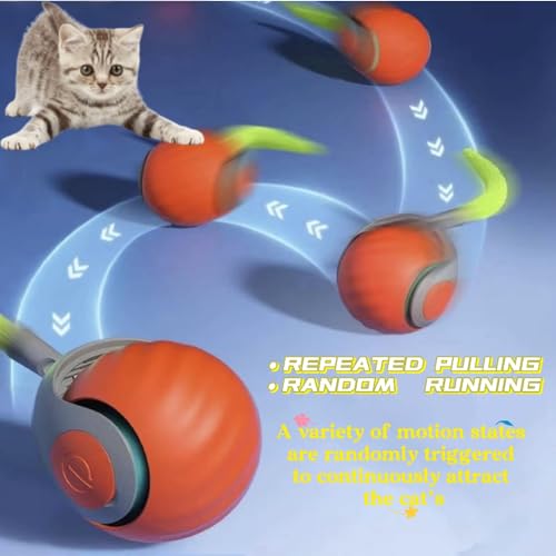Speedy Tail 2.0 Cat Toy,Interactive Cat Ball,CatToys for Indoor Cats,Chewie Viral CatBall,Adjustable Sports Rolling Toy,Electric RollingBall Christmas Birthday Gift for Pets.(Orange) - color: Orange