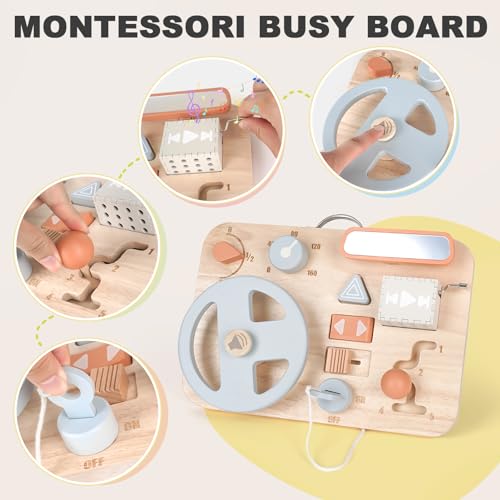Vanplay Montessori Busy Board for Toddlers - Wooden Montessori Toys, Aesthetic Sensory Activity for Fine Motor Skills, Travel Busy Board Educational Sensory Toys for Boys and Girls