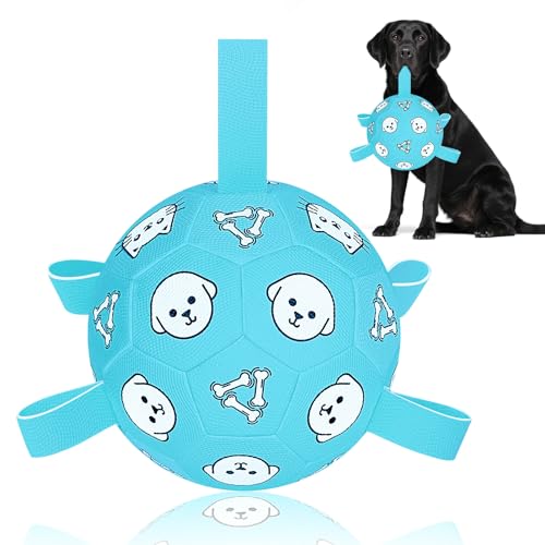 8 Inch Dog Soccer Ball with Straps, Jolly Ball for Medium Dogs - color: Pale Blue, size: Large-8 Inch